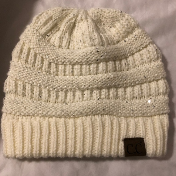 C.C Accessories - C.C Off-White Sequin Winter Beanie Hat